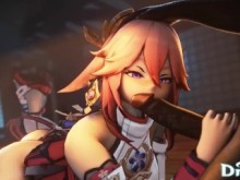 Yae Miko Worship es una gran polla de Hilichurl y la besa apasionadamente Genshin Impact 60 FPS HD
