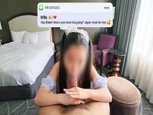 Engañando a su esposa con una mamada de sirvienta asiática japonesa