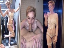 Hotwife en White Dessous le hace una mamada a su marido