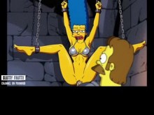 La zorra casada Marge Simpson folla con todos menos con su marido cornudo. Recopilación de dibujos animados para adultos calientes
