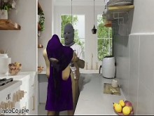 Esposa infiel tiene sexo en la cocina mientras el marido está en la sala de estar