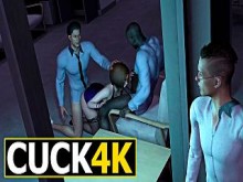 CUCK4K. Pillé a mi esposa engañándome en el trabajo con dos compañeros.